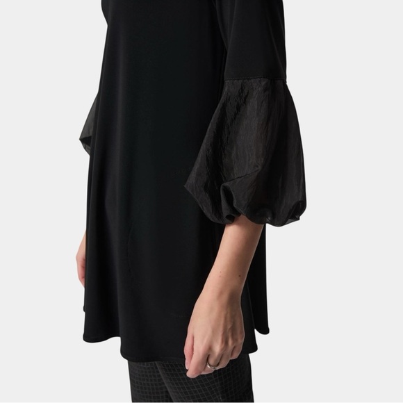 Joseph Ribkoff Black Puff Sleeve Flared Tunic Top US Size 14 Style No 233117 - Picture 2 of 14